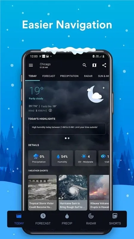 1Weather Forecast Radar mod showcasing ad-free experience