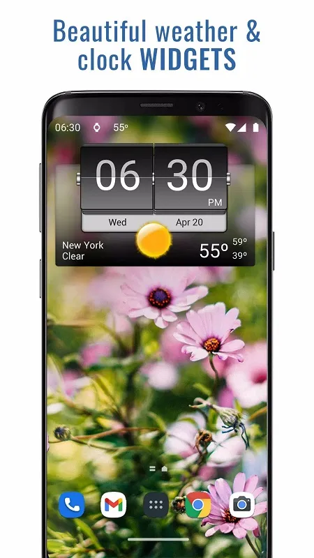 3D Flip Clock Weather mod interface showing premium features