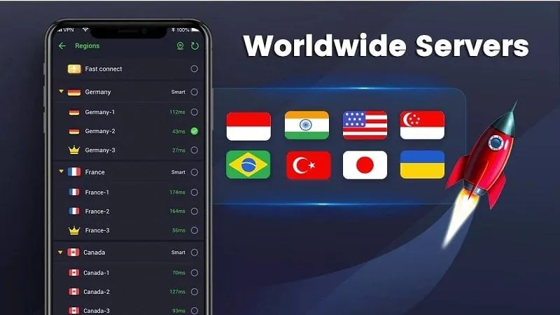 3X VPN server selection screen