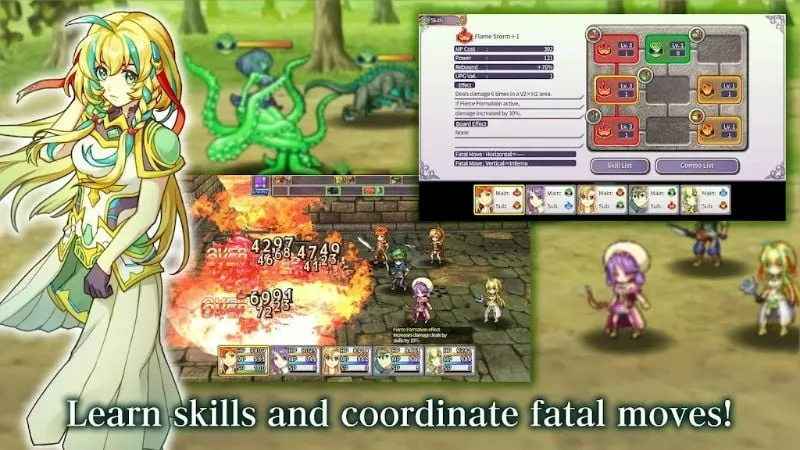 Adegan pertarungan dalam RPG Infinite Links yang menampilkan karakter dan skill.