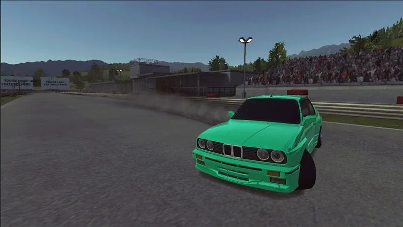 A BMW drifting around a corner in the game.