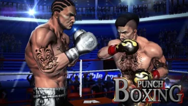 A boxer delivering a powerful punch to his opponent in the boxing ring during a match.