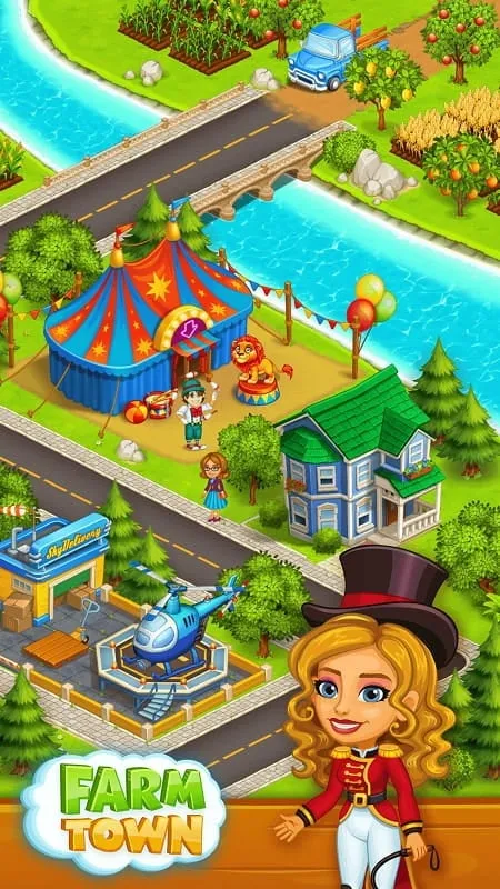 A bustling farm scene in Farm Town MOD APK.