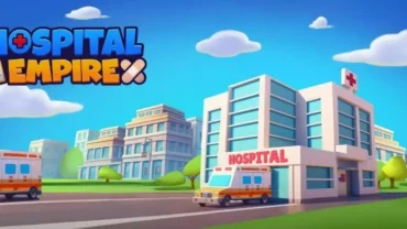 A bustling hospital scene in Hospital Empire with various departments and staff.