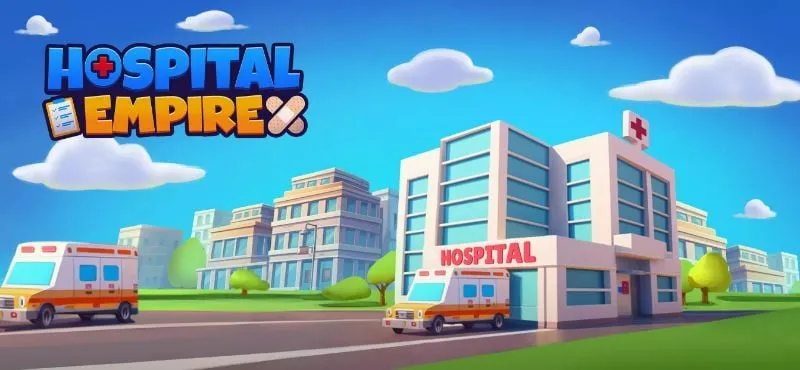 A bustling hospital scene in Hospital Empire with various departments and staff.