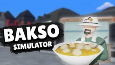 A bustling street scene in Bakso Simulator with various food stalls and customers.