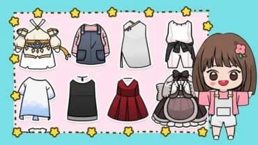 A character from Unnie Doll showcasing a variety of clothing and accessory options.