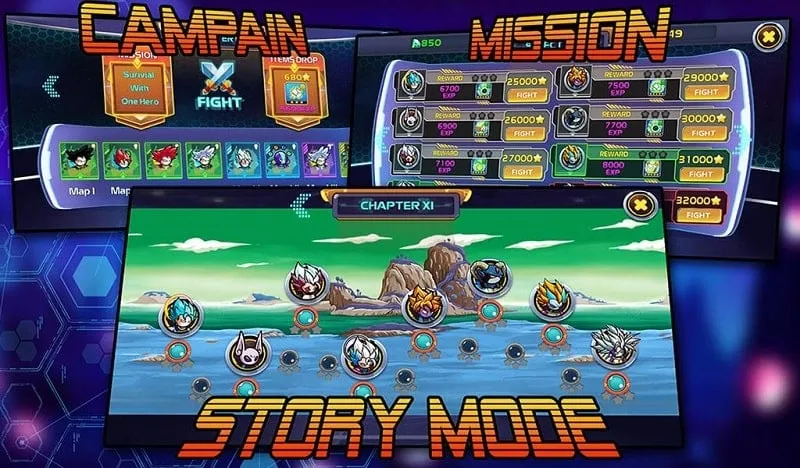 Pilihan karakter di Stickman Warriors Dragon Legend Super Battle Fight