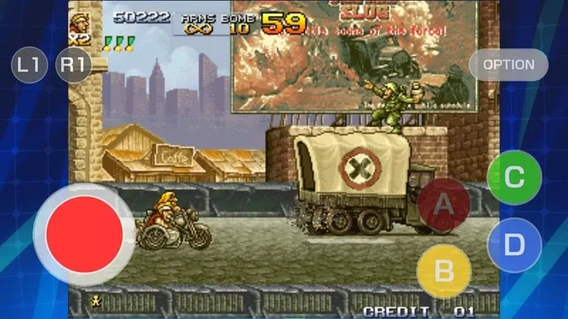 A comparison of the original game interface and the modded interface with unlimited money in METAL SLUG 4 ACA NEOGEO.