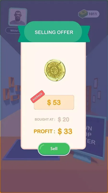 A customer interaction within the Pawn Shop Master game.