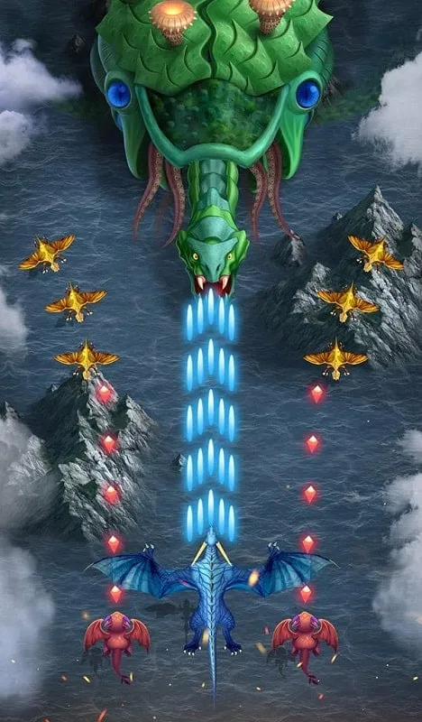 Interface de jogo do Dragon Shooter com detalhes.