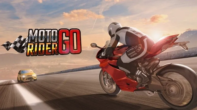 A motorcycle speeding down a busy highway in Moto Rider GO.