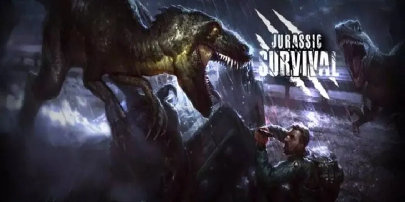 A player standing amongst dinosaurs in Jurassic Survival Island.