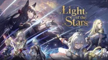 A promotional image for the game Light of the Stars showcasing a character in dynamic action.