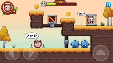 A red ball navigating a platform level in Ball Bounce.