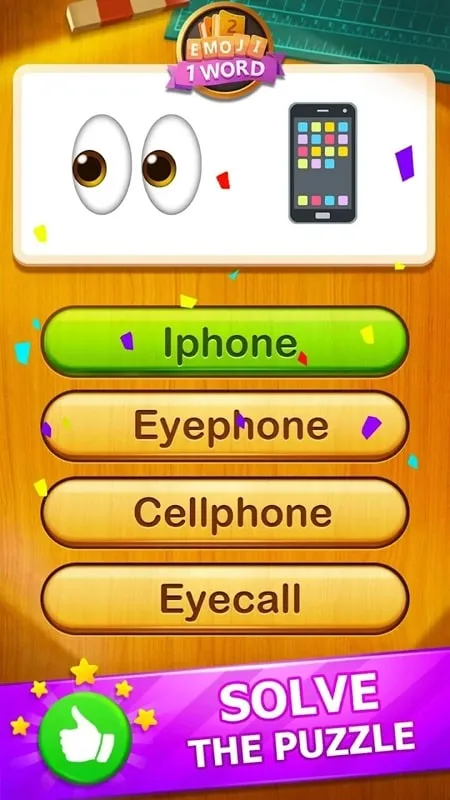 A screenshot displaying the gameplay of 2 Emoji 1 Word, showcasing the emoji-based puzzles.