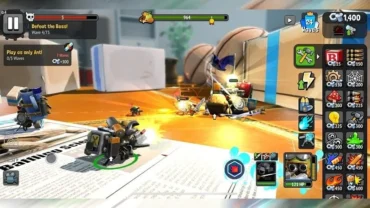 A screenshot displaying the gameplay of Bug Heroes, showcasing the vibrant graphics and the strategic placement of towers and heroes.