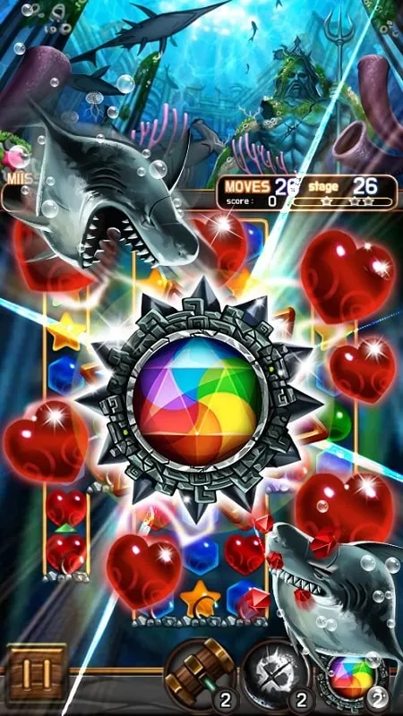 A screenshot displaying the gameplay of Jewel Poseidon with automatically matched jewels.