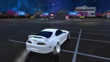 A screenshot displaying the gameplay of Takata Drift JDM with a car drifting on a track.