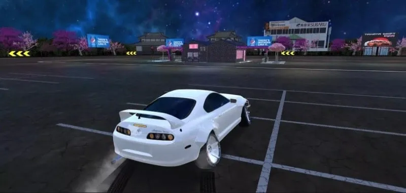 A screenshot displaying the gameplay of Takata Drift JDM with a car drifting on a track.