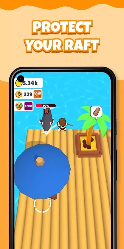 A screenshot from Bitcoin Castaway showing the in-game currency, Bitcoin, being accumulated rapidly thanks to the mod's features.