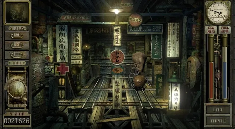 A screenshot from Garage: Bad Dream Adventure showing the protagonist in a dilapidated industrial setting.