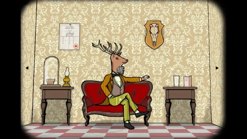 A screenshot from Rusty Lake Hotel showing a character with an animal head.