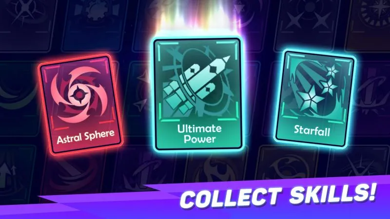 A screenshot from Space War showing the card collection interface, where players can acquire and upgrade various skills.