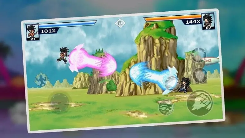 A screenshot of an in-game battle showcasing the god mode feature.