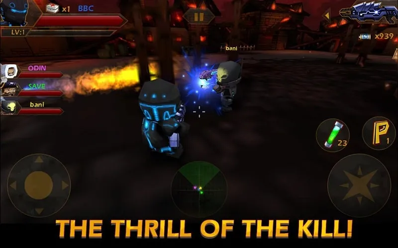 A screenshot of Call of Mini Zombies showcasing the in-game environment with multiple characters and zombies.