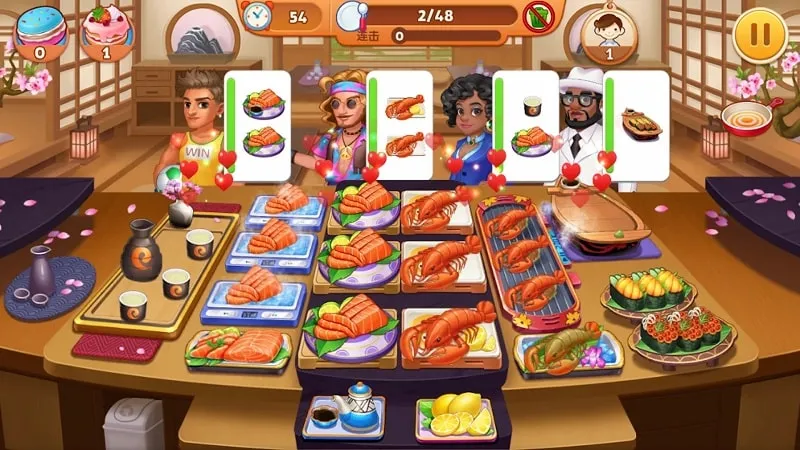 A screenshot of Cooking Star showing the diverse range of customers in the game.