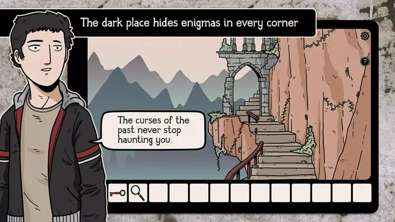 A screenshot of Escape from the Shadows highlighting the in-game hint button.