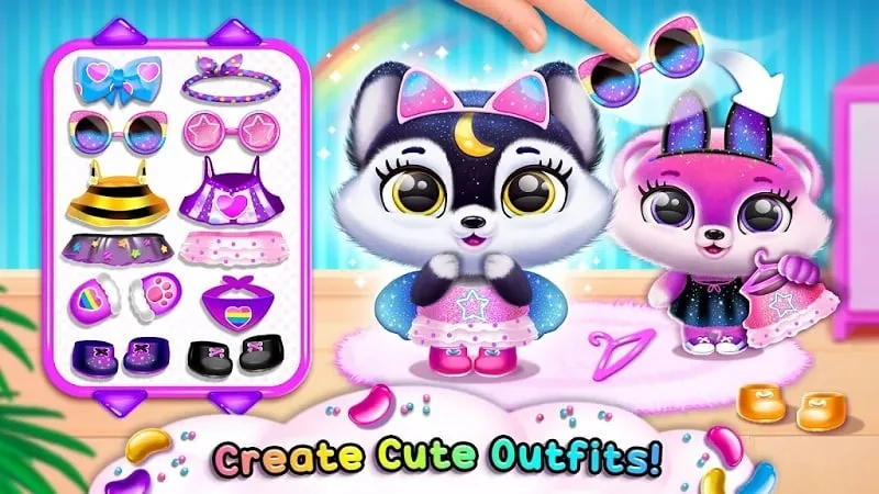 A screenshot of Fluvsies gameplay, demonstrating the care and nurturing aspects of raising the virtual pets.