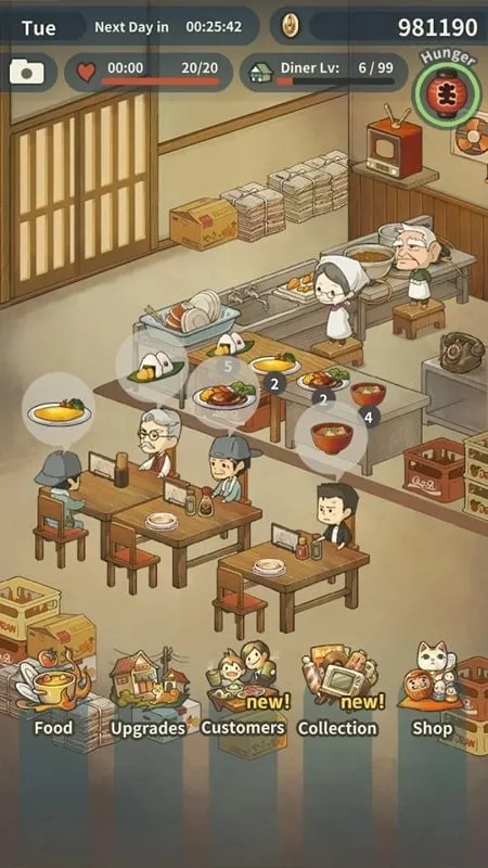 A screenshot of Hungry Hearts Diner illustrating the heartwarming interactions with the diner owner.