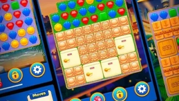 A screenshot of Match Cruise gameplay, showcasing the match-3 puzzle interface with nautical-themed elements.