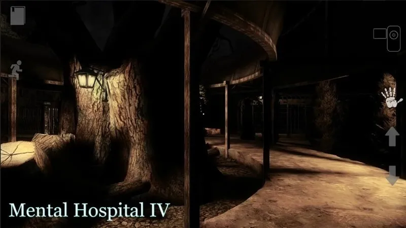 A screenshot of Mental Hospital IV gameplay showcasing the flashlight in use.