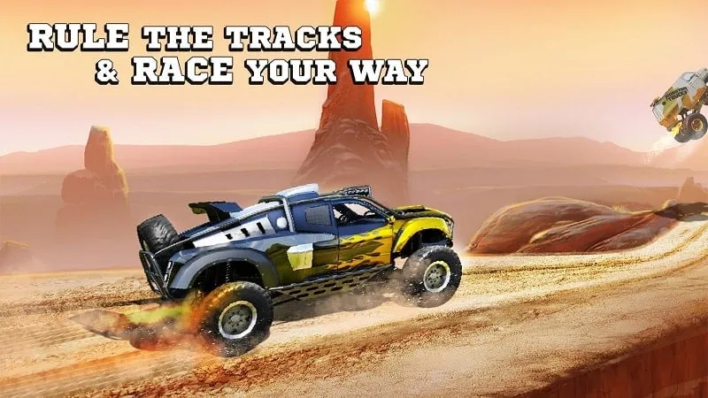 A screenshot of Monster Truck Racing 2021 showcasing a challenging race track.