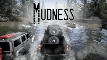 A screenshot of Mudness Offroad Car Simulator showing a truck navigating a muddy terrain.