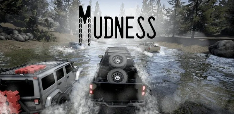 A screenshot of Mudness Offroad Car Simulator showing a truck navigating a muddy terrain.