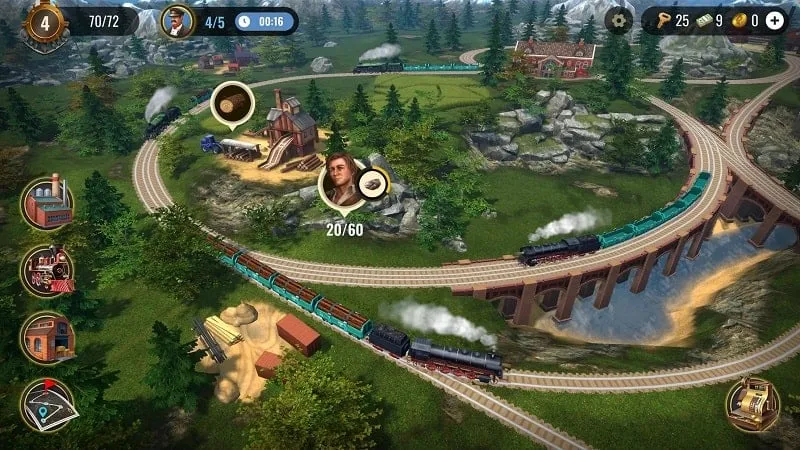 A screenshot of Railroad Empire gameplay displaying the interface and train routes.