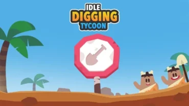A screenshot of the game Idle Digging Tycoon, showcasing the underground construction site with workers digging and buildings under construction.