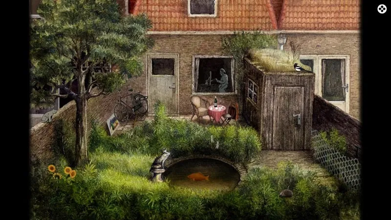 A screenshot of the game Milo and the Magpies, showing the cat Milo in a garden setting.