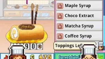 A screenshot of the gameplay in Bonbon Cakery, showcasing the cake creation interface.