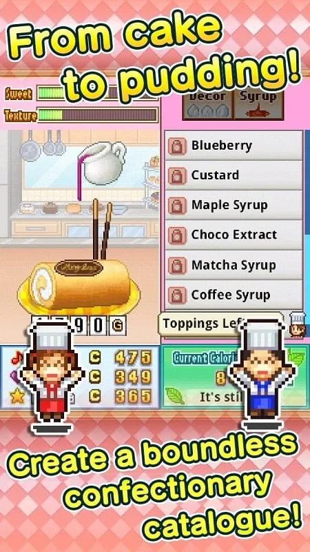 A screenshot of the gameplay in Bonbon Cakery, showcasing the cake creation interface.