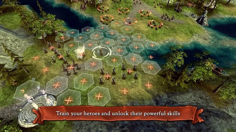 A screenshot of the Hex Commander game displaying the battle interface with hexagonal grid and various units deployed.