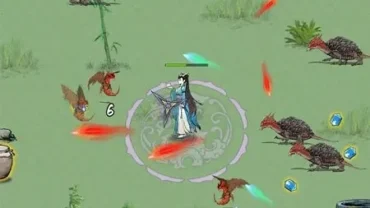 A screenshot of the Monster Hunter game displaying the character battling a large monster.