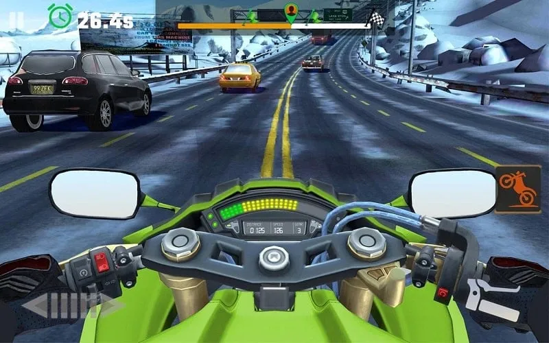 A screenshot of the Moto Rider GO game displaying the in-game currency and shop options.