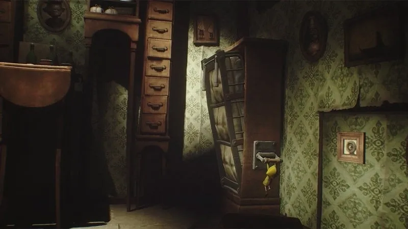 A screenshot showcasing a puzzle in Little Nightmares where the player needs to interact with the environment.