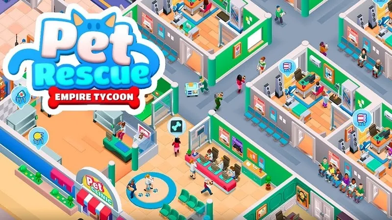 A screenshot showcasing the gameplay of Pet Rescue Empire Tycoon.