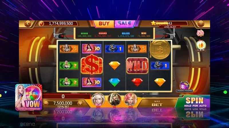 A screenshot showcasing the gameplay of Vegas on Wasteland, highlighting the slot machine interface and betting options.